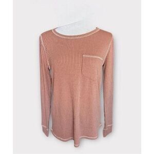 Womens Staccato Boutique Soft Spun Ribbed Long Sleeve Pocket Top Blouse - Sz S